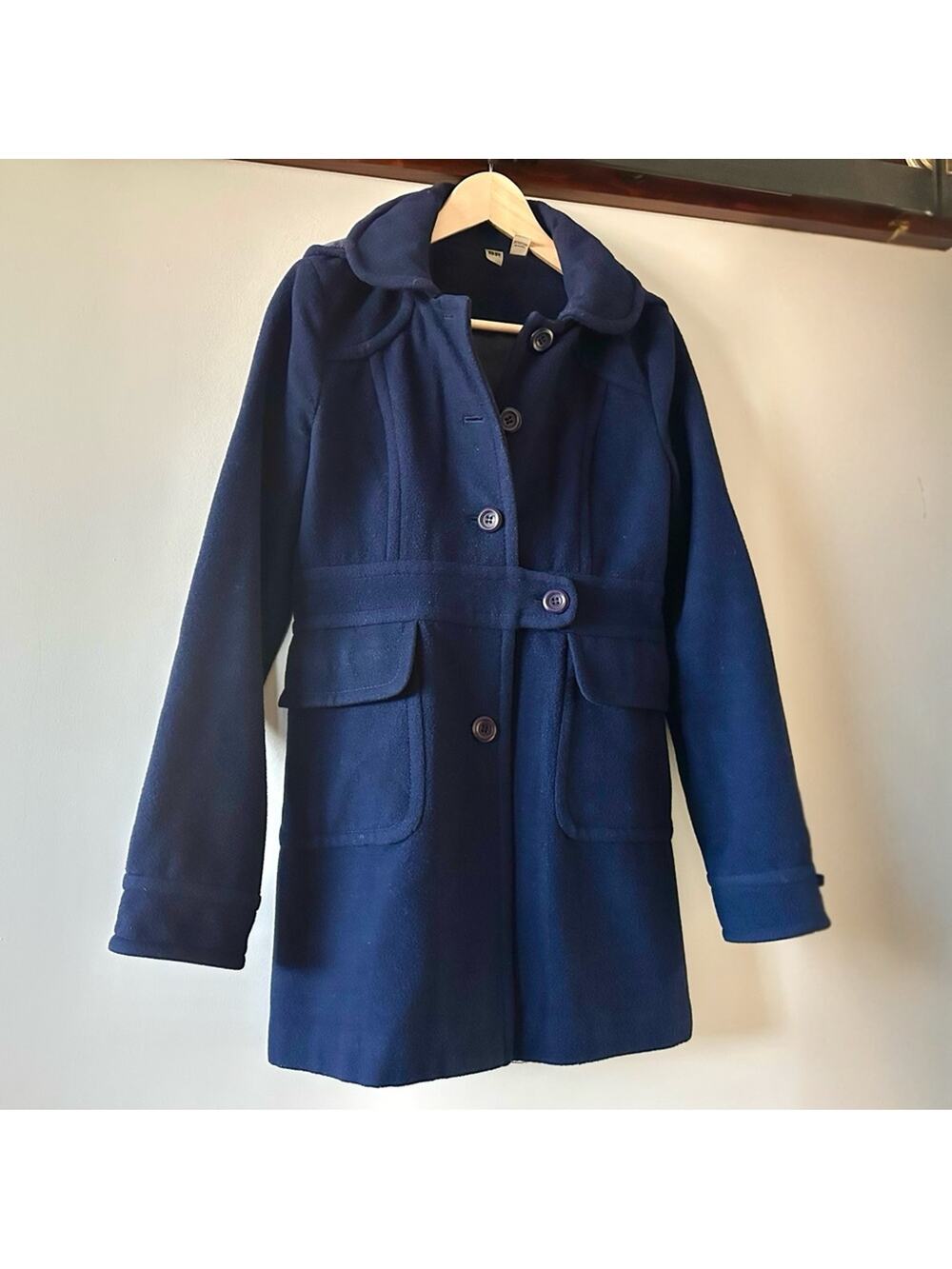 BP. Navy Wool Blend Hooded Coat Size Medium | Removable Hood | Classic